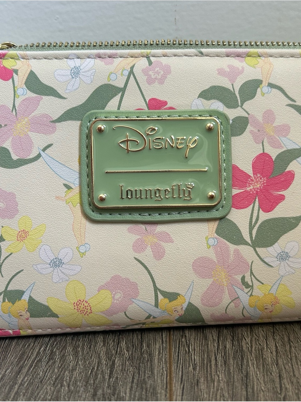 Loungefly Disney Tinker Bell Floral Zip Wallet in Cream, Pink, Green, Yellow - Picture 2 of 9